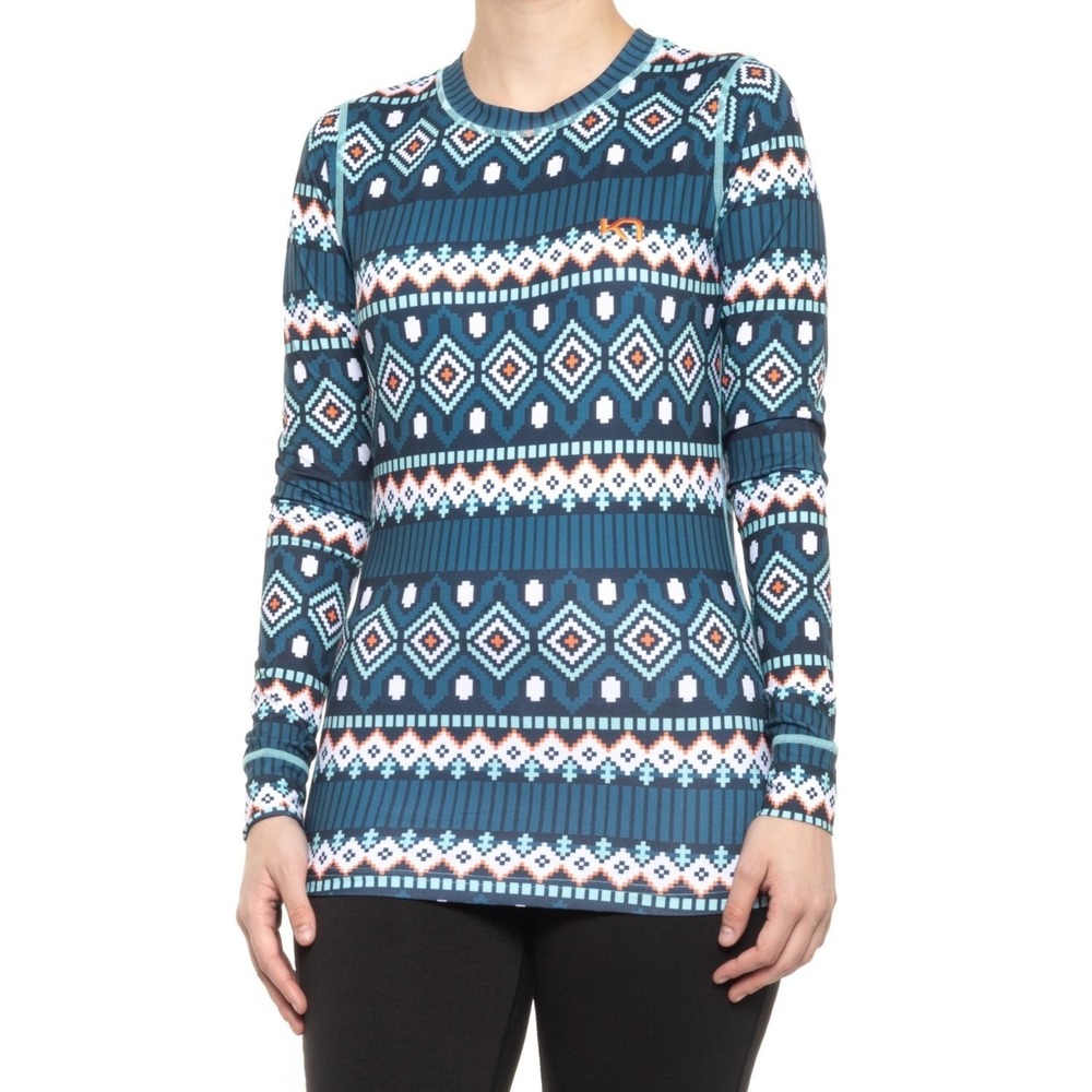 Kari Traa Women's M Fryd‎ LS Base Layer Top Topaz Blue Geometric Vacation Ski